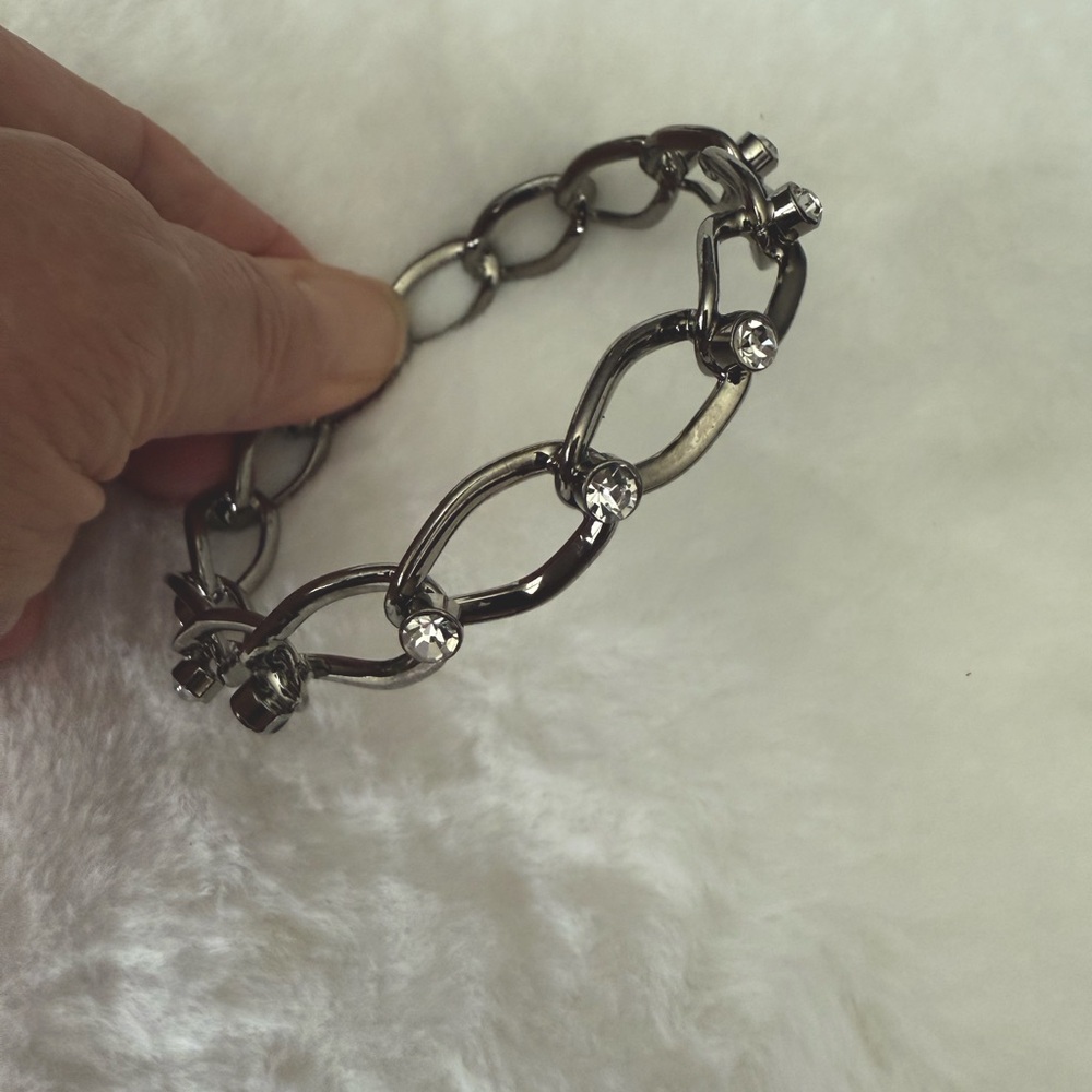 Vintage Crystal Bangle Bracelet Silver Sparkling Rhinestone’s Chunky 1990’s